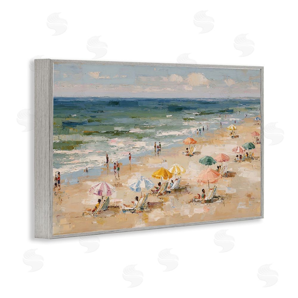 Jacky Ngan Impressionist Summer Beach Day Gray Framed Giclee Wall Art Print