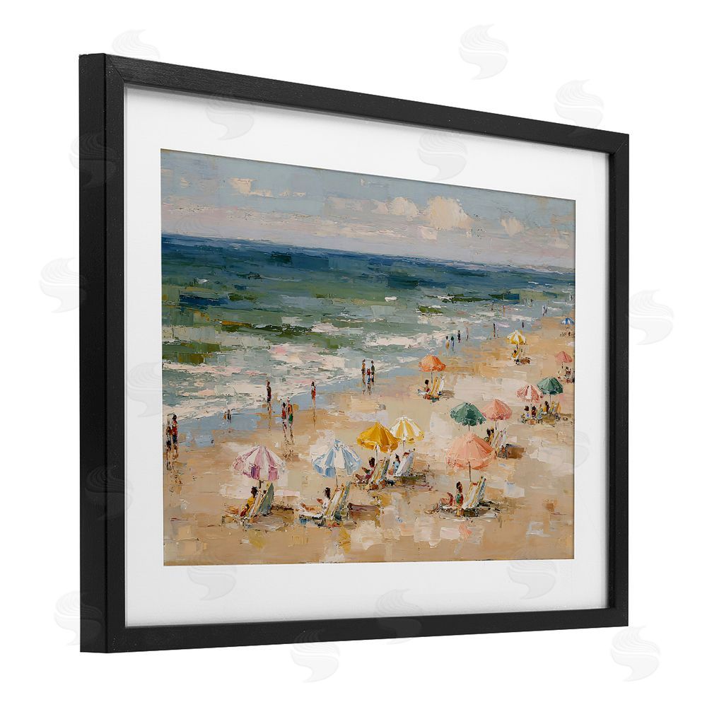Jacky Ngan Impressionist Summer Beach Day Black Framed Print Under Glass Wall Art