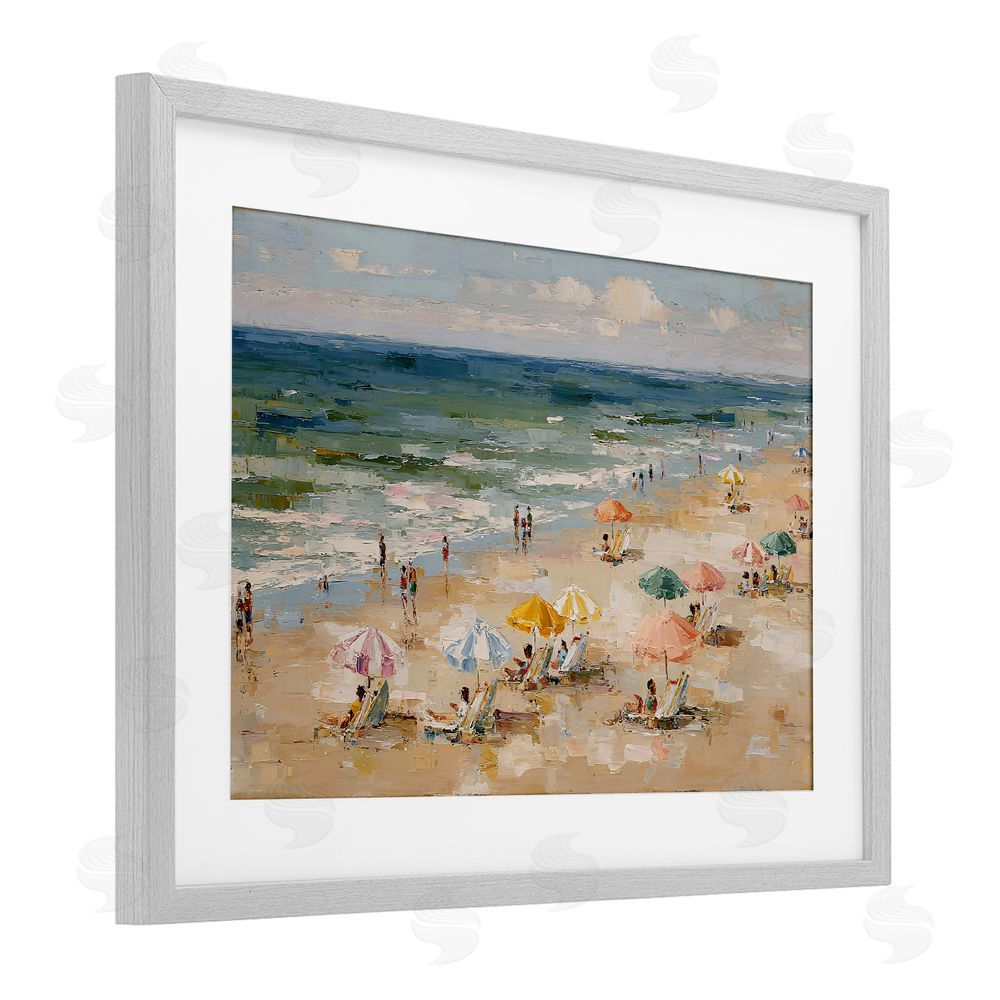 Jacky Ngan Impressionist Summer Beach Day Gray Framed Print Under Glass Wall Art