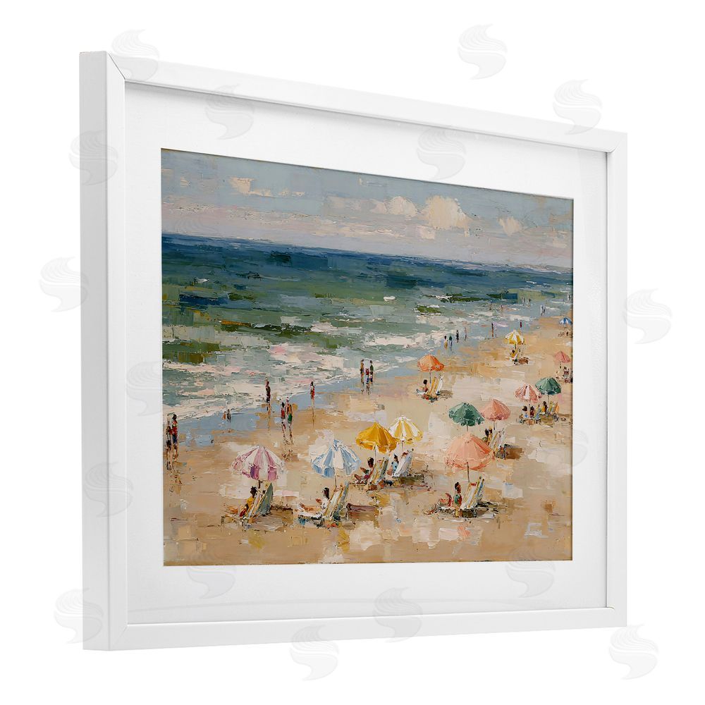 Jacky Ngan Impressionist Summer Beach Day White Framed Print Under Glass Wall Art