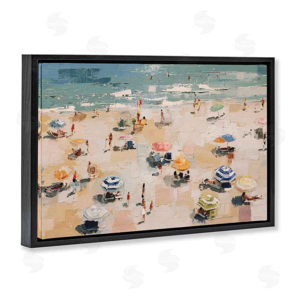Jacky Ngan Summer Beachgoers Expression Black Floating Frame Canvas Wall Art Print