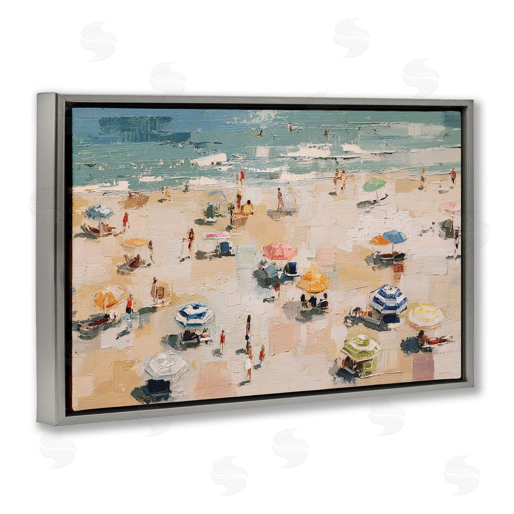 Jacky Ngan Summer Beachgoers Expression Gray Floating Frame Canvas Wall Art Print