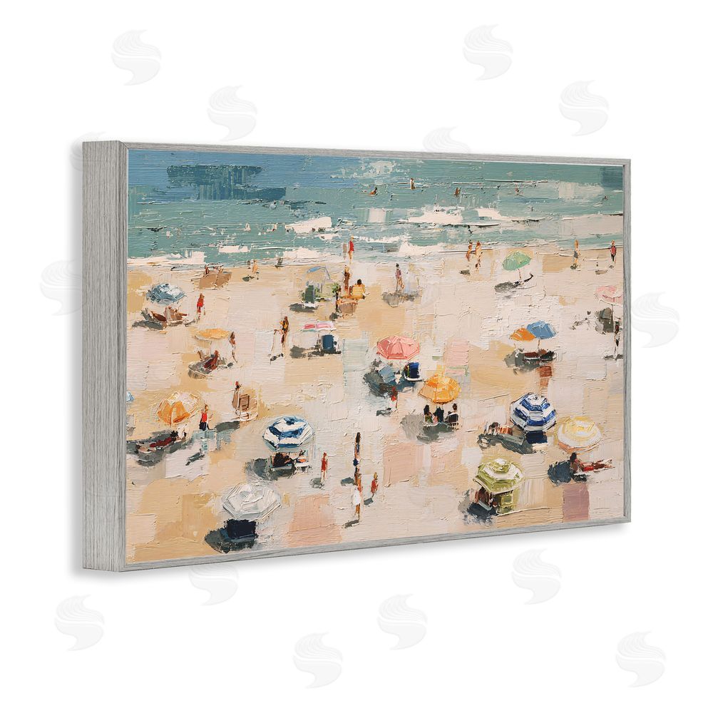 Jacky Ngan Summer Beachgoers Expression Gray Framed Giclee Wall Art Print