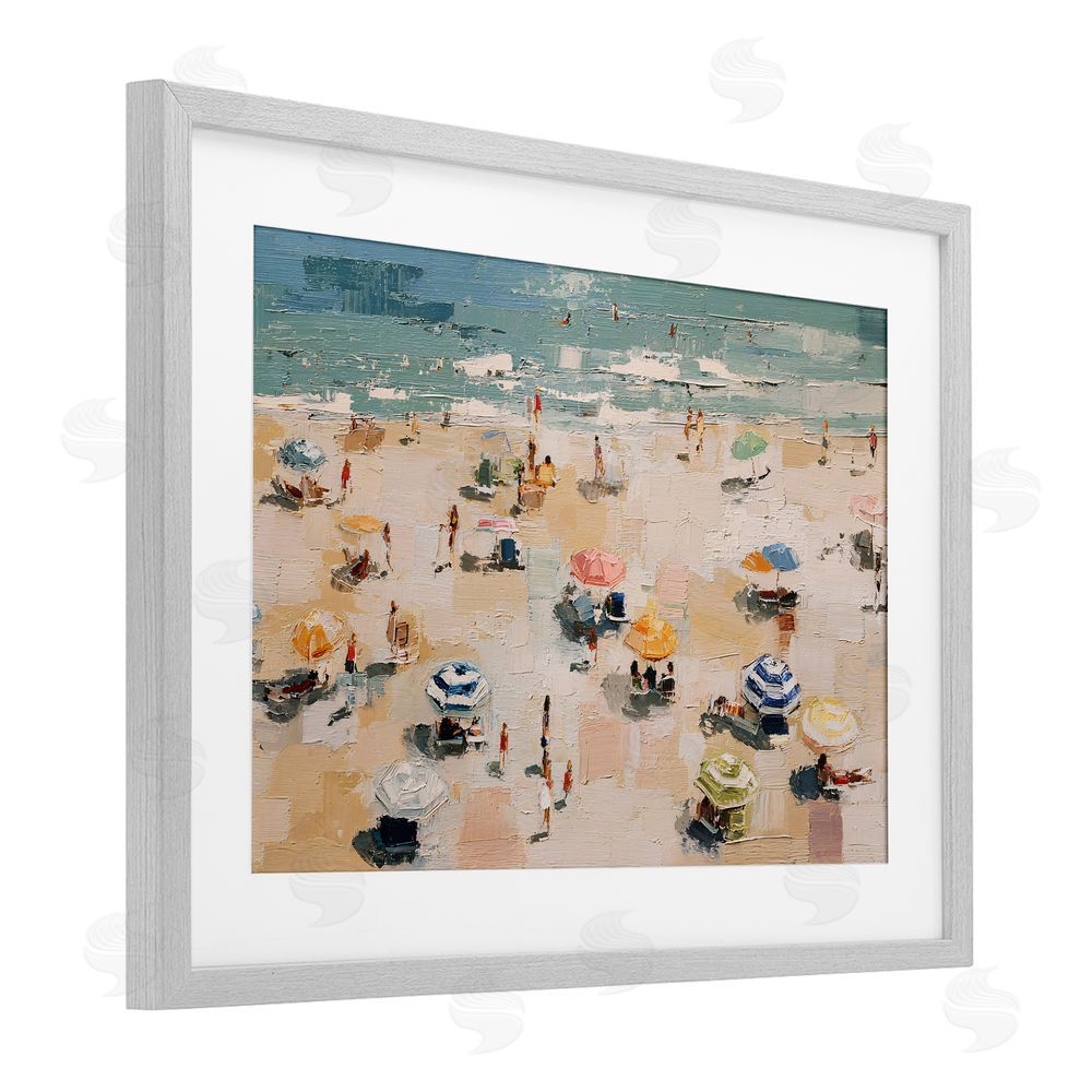 Jacky Ngan Summer Beachgoers Expression Gray Framed Print Under Glass Wall Art