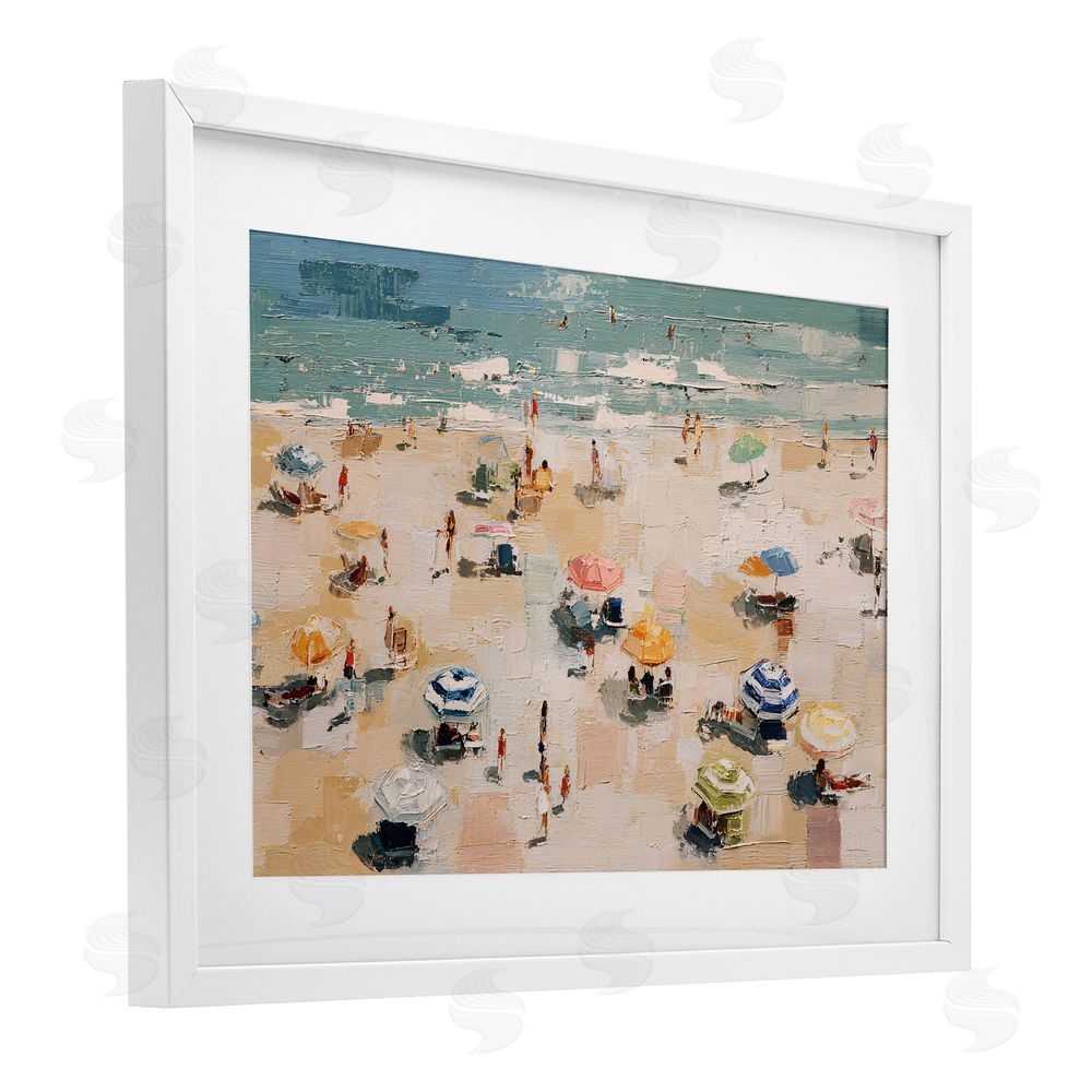Jacky Ngan Summer Beachgoers Expression White Framed Print Under Glass Wall Art