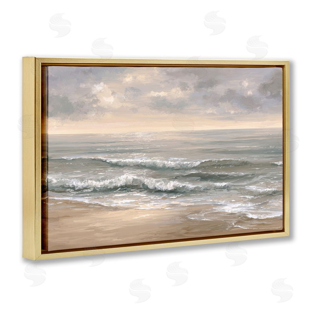 Jacky Ngan Soft Rolling Beach Waves Gold Floating Frame Canvas Wall Art Print