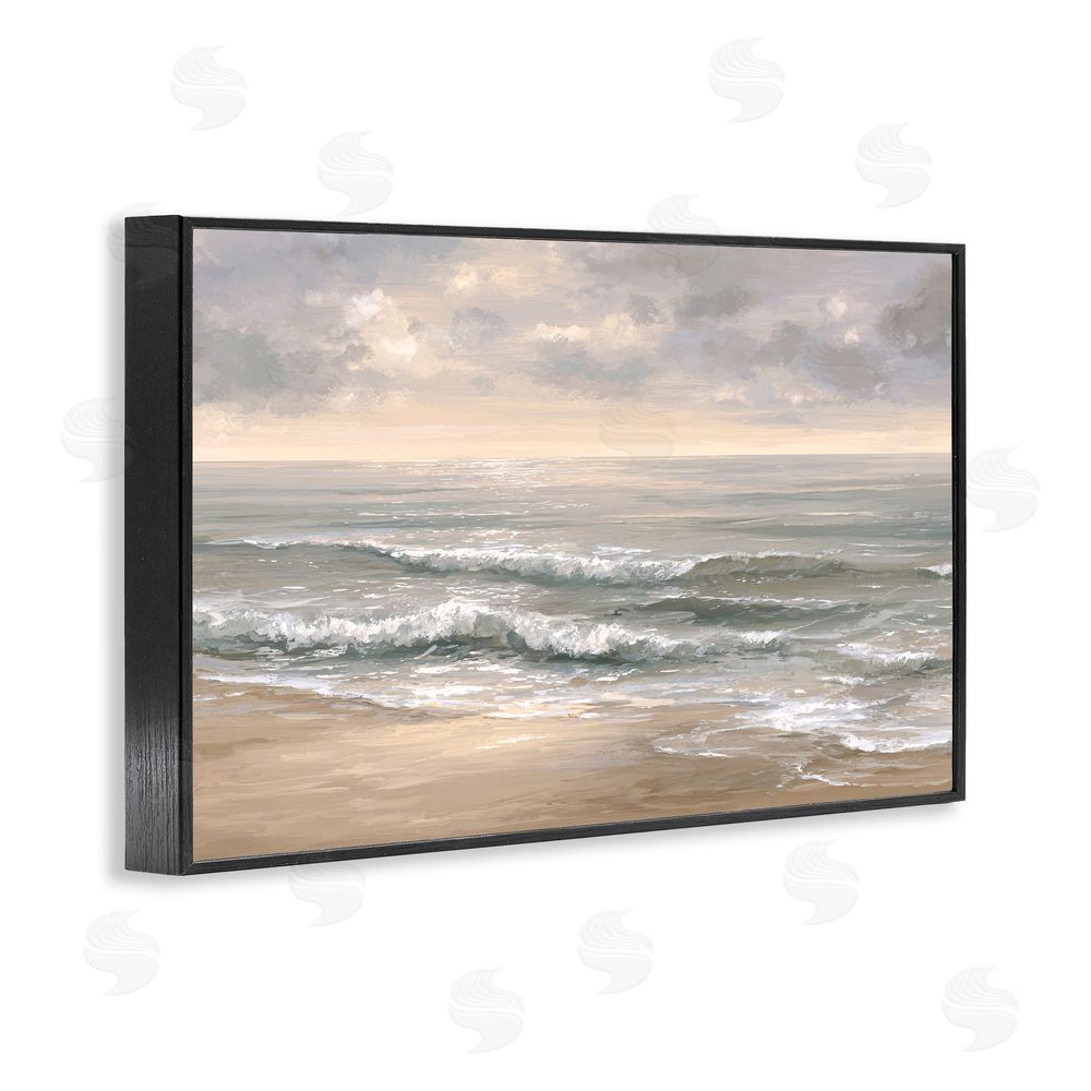 Jacky Ngan Soft Rolling Beach Waves Black Framed Giclee Wall Art Print