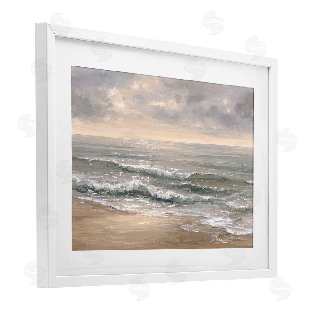 Jacky Ngan Soft Rolling Beach Waves White Framed Print Under Glass Wall Art