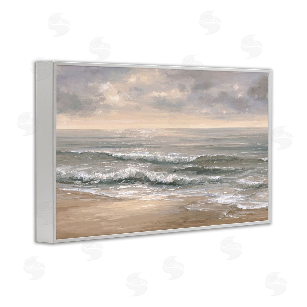 Jacky Ngan Soft Rolling Beach Waves White Framed Giclee Wall Art Print