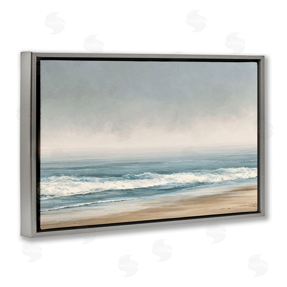 Jacky Ngan Tranquil Mist Beachscape Gray Floating Frame Canvas Wall Art Print