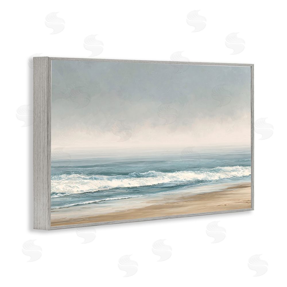 Jacky Ngan Tranquil Mist Beachscape Gray Framed Giclee Wall Art Print