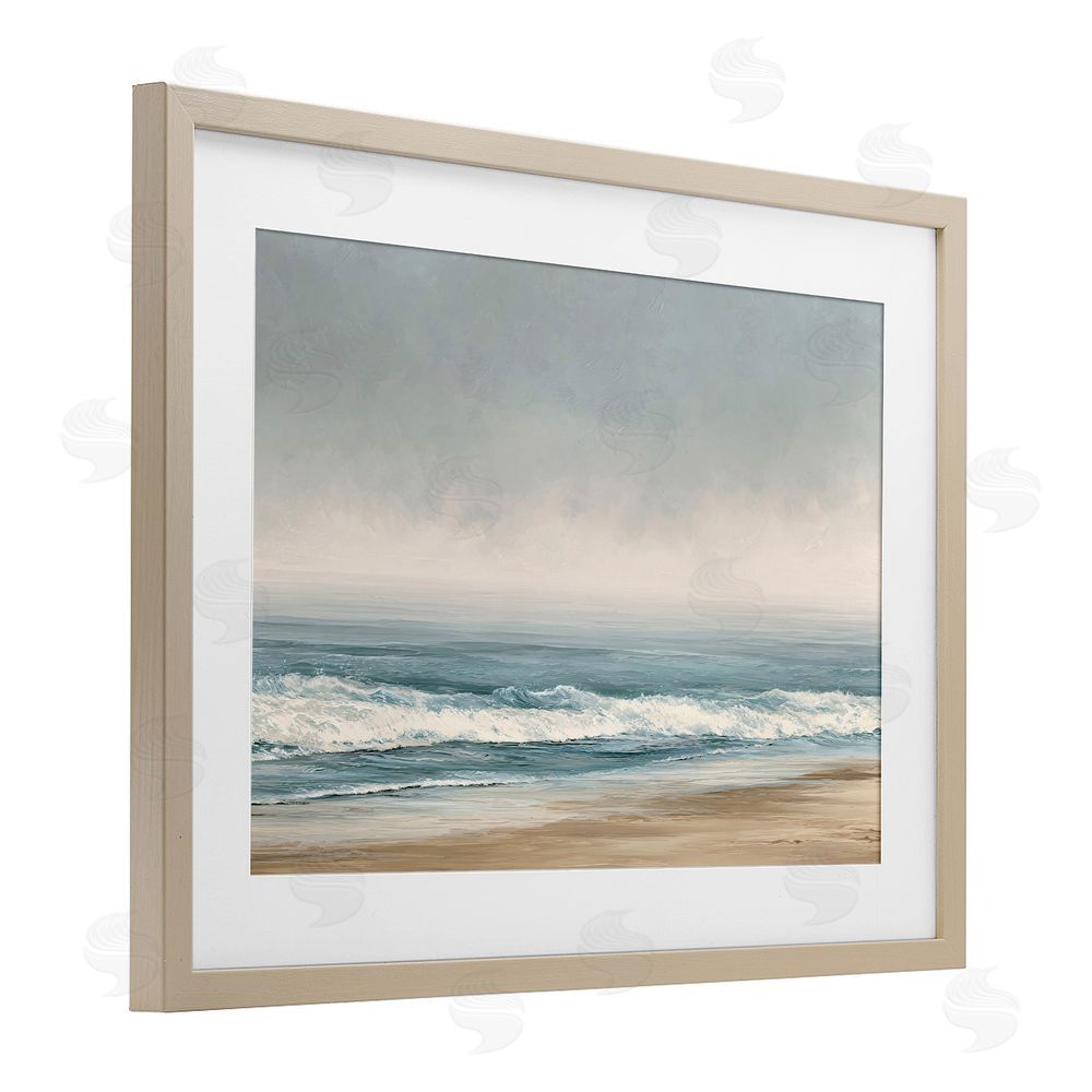 Jacky Ngan Tranquil Mist Beachscape Brown Framed Print Under Glass Wall Art