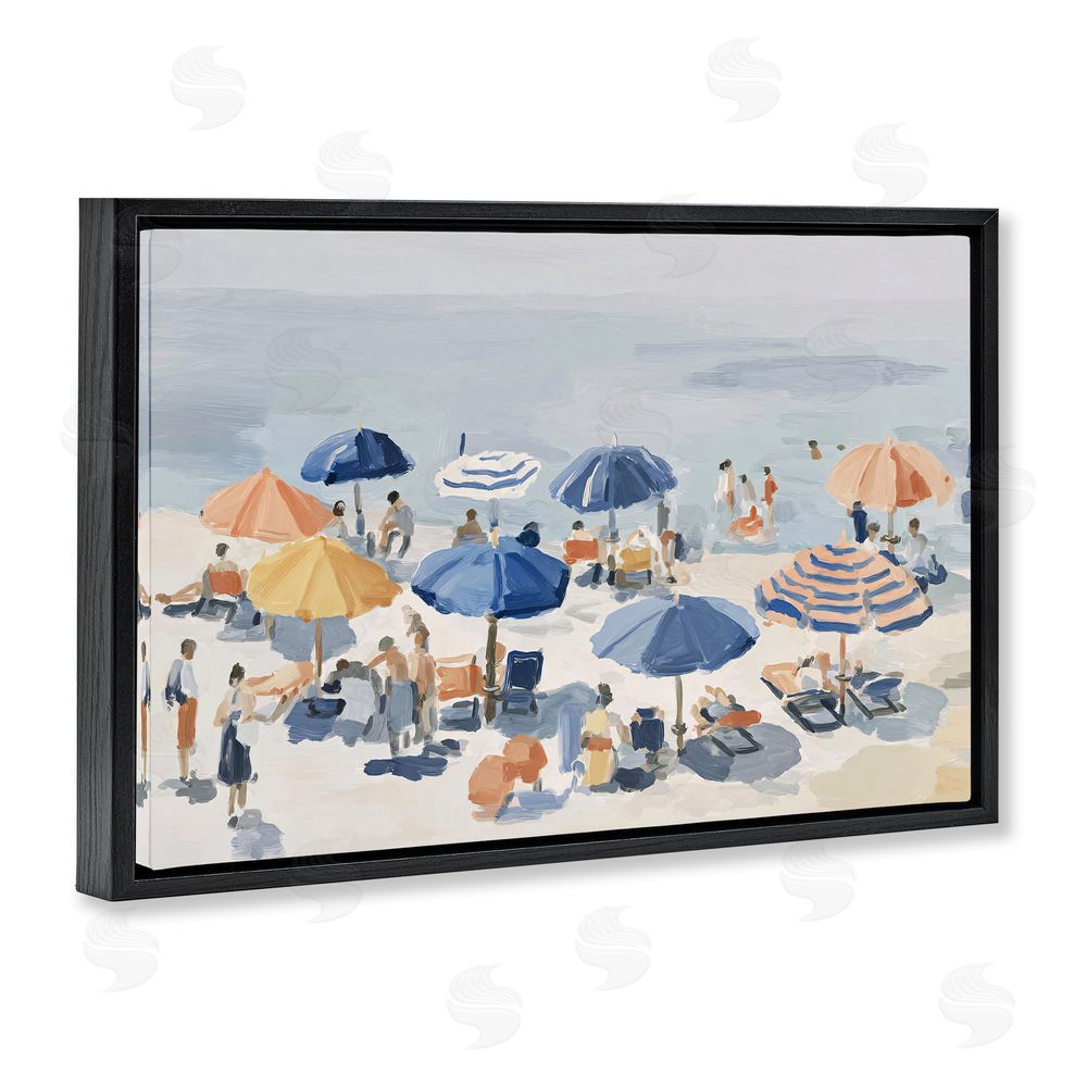 Jacky Ngan Summer Fun Beach Crowd Black Floating Frame Canvas Wall Art Print