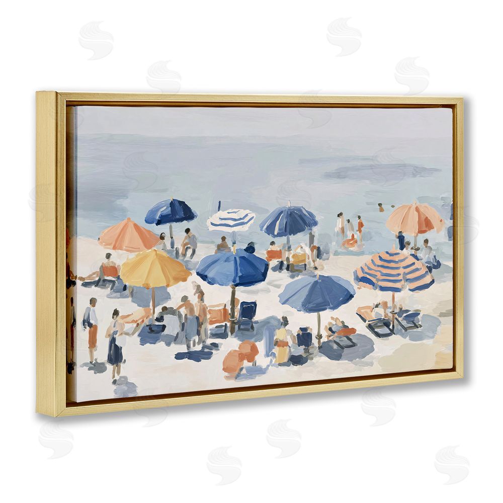 Jacky Ngan Summer Fun Beach Crowd Gold Floating Frame Canvas Wall Art Print
