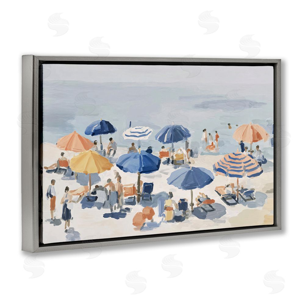 Jacky Ngan Summer Fun Beach Crowd Gray Floating Frame Canvas Wall Art Print