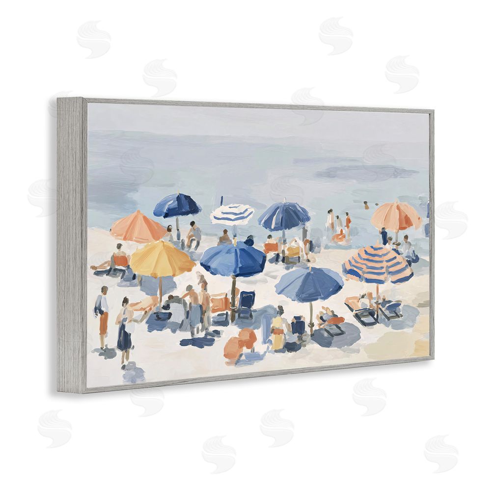 Jacky Ngan Summer Fun Beach Crowd Gray Framed Giclee Wall Art Print