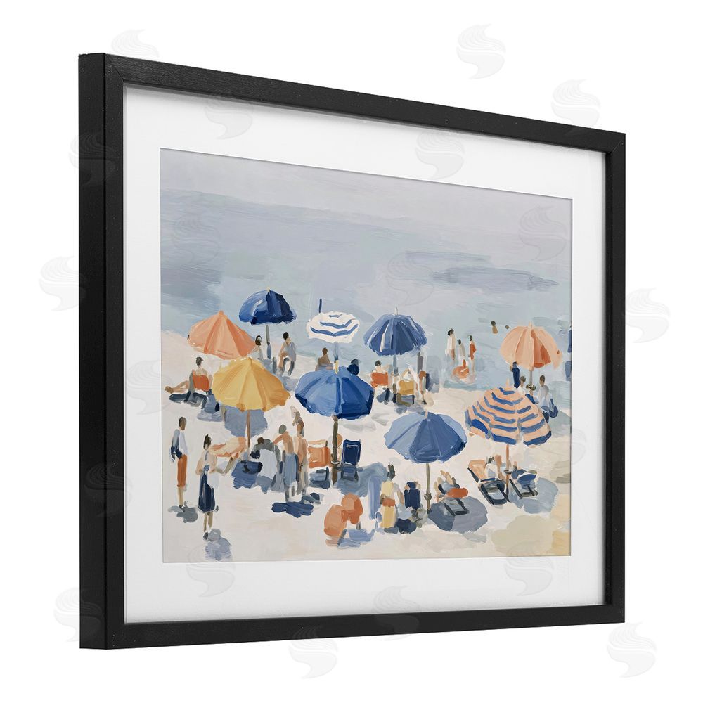 Jacky Ngan Summer Fun Beach Crowd Black Framed Print Under Glass Wall Art
