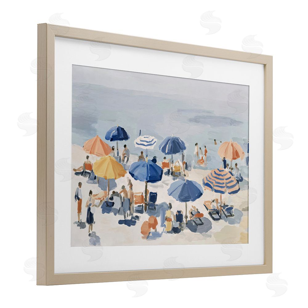Jacky Ngan Summer Fun Beach Crowd Brown Framed Print Under Glass Wall Art