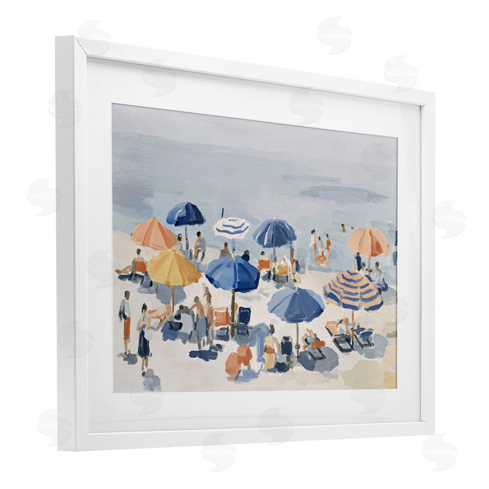 Jacky Ngan Summer Fun Beach Crowd White Framed Print Under Glass Wall Art