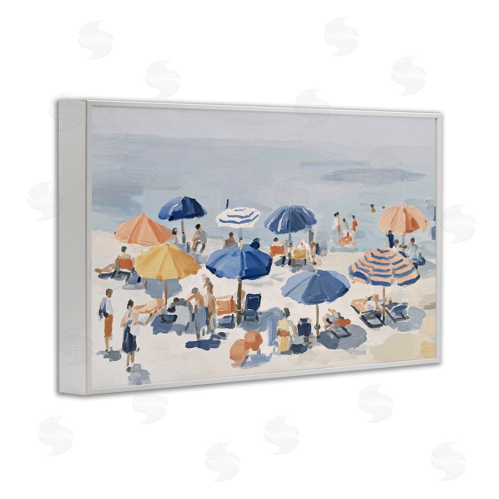 Jacky Ngan Summer Fun Beach Crowd White Framed Giclee Wall Art Print