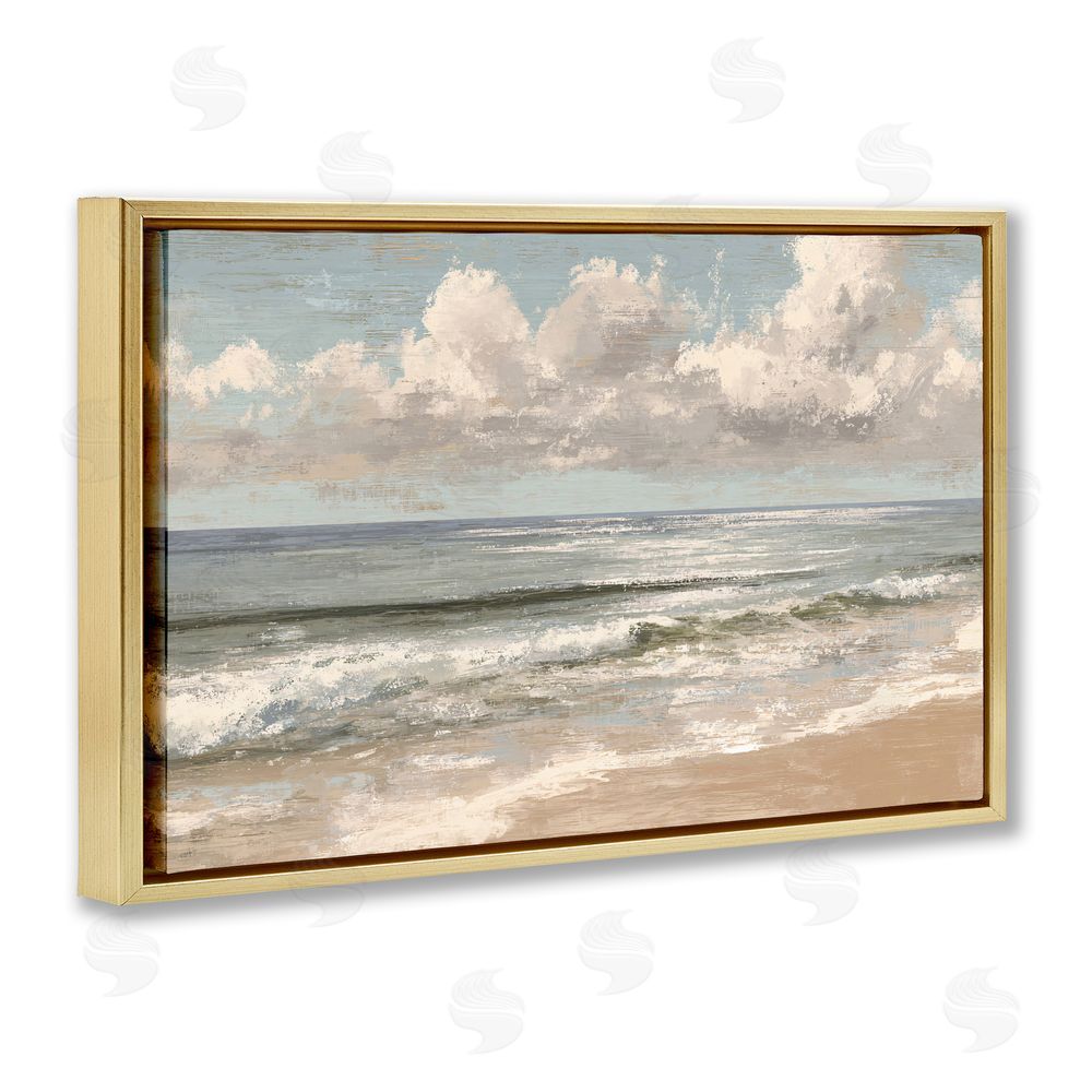 Jacky Ngan Distressed Beach Horizon Gold Floating Frame Canvas Wall Art Print