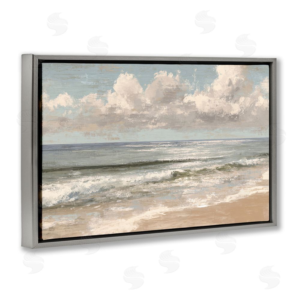 Jacky Ngan Distressed Beach Horizon Gray Floating Frame Canvas Wall Art Print