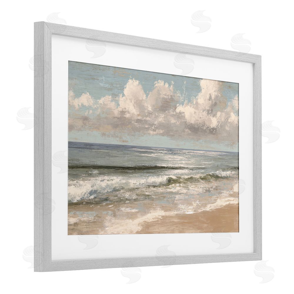 Jacky Ngan Distressed Beach Horizon Gray Framed Print Under Glass Wall Art