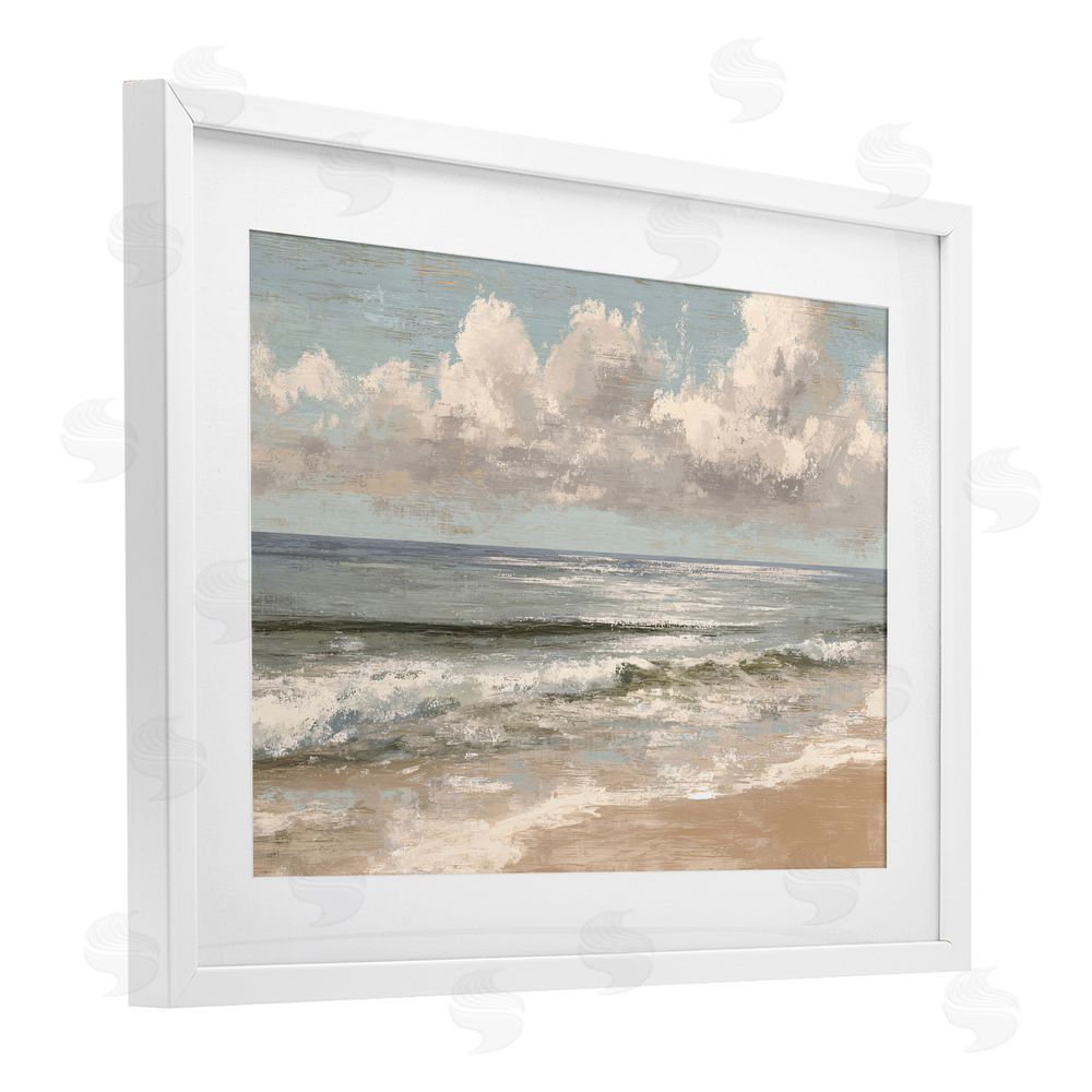 Jacky Ngan Distressed Beach Horizon White Framed Print Under Glass Wall Art