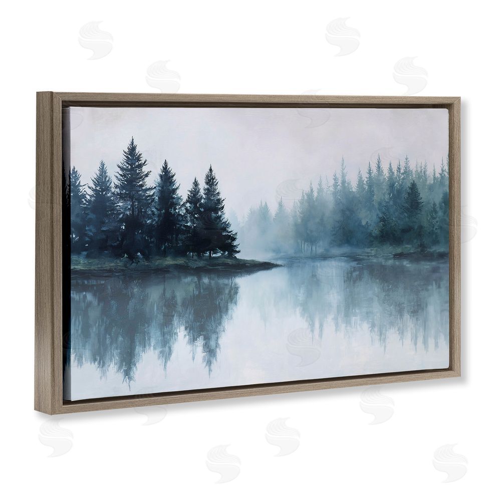 Jacky Ngan Indigo Tree Reflections Brown Floating Frame Canvas Wall Art Print