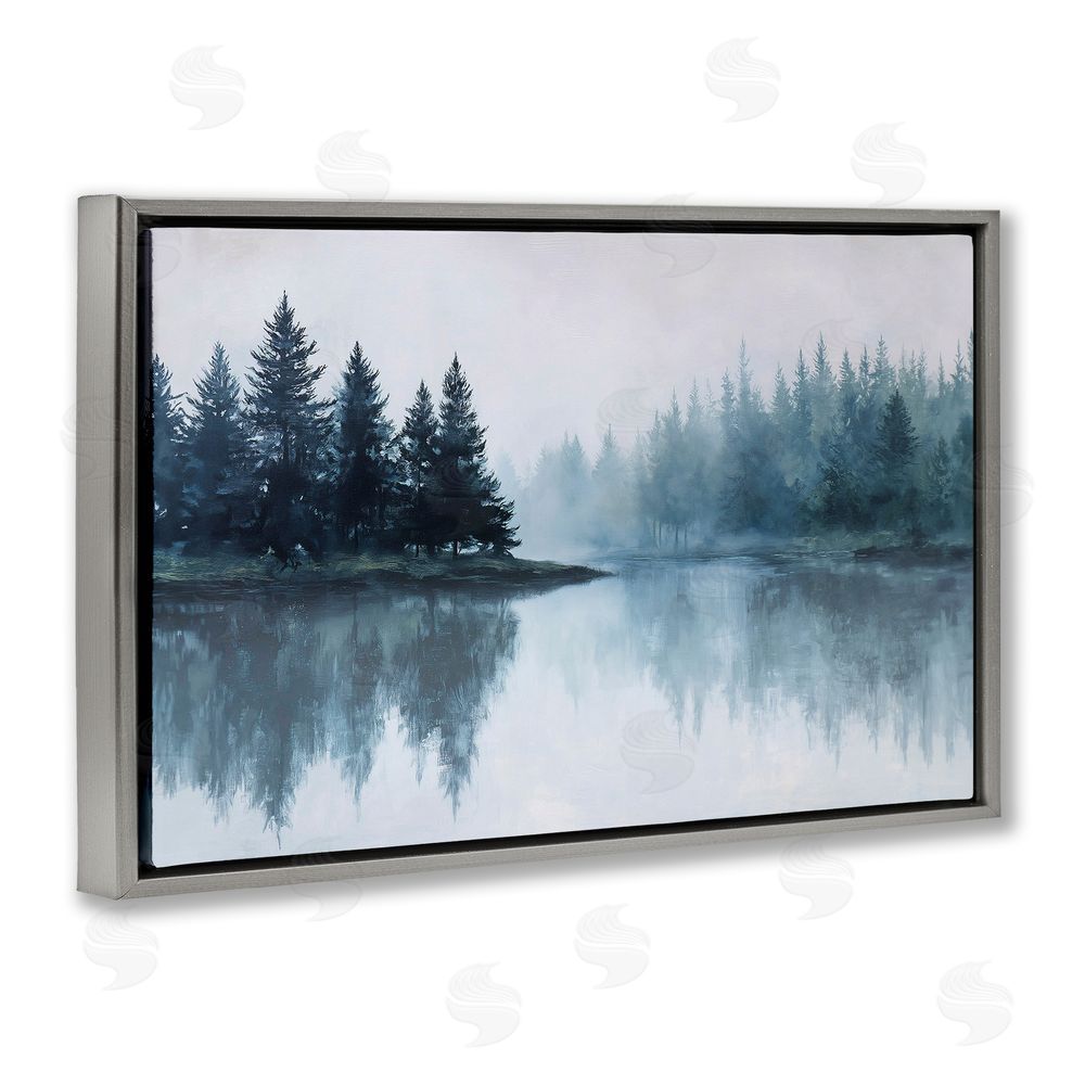Jacky Ngan Indigo Tree Reflections Gray Floating Frame Canvas Wall Art Print