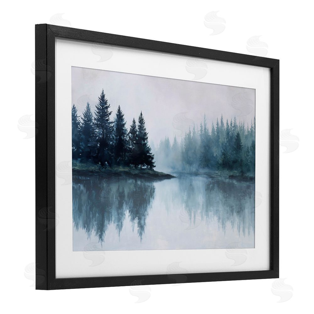 Jacky Ngan Indigo Tree Reflections Black Framed Print Under Glass Wall Art
