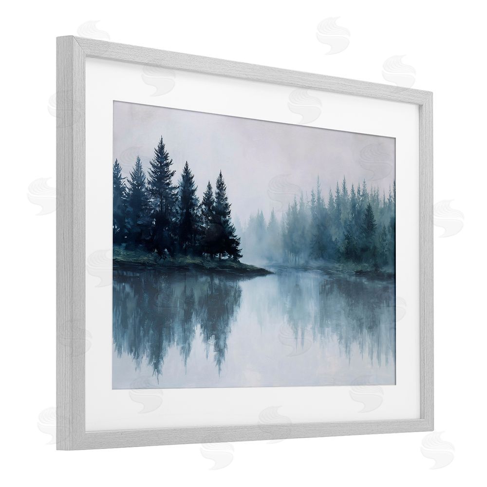 Jacky Ngan Indigo Tree Reflections Gray Framed Print Under Glass Wall Art