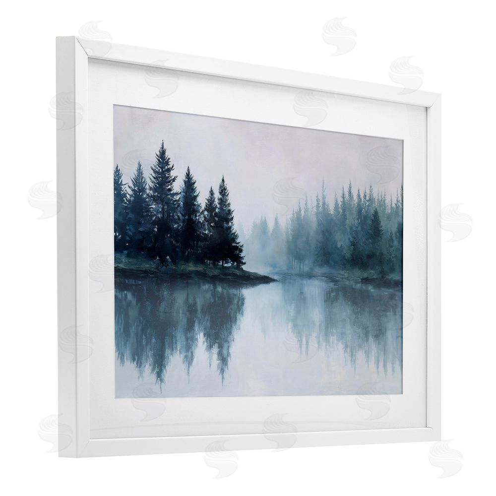 Jacky Ngan Indigo Tree Reflections White Framed Print Under Glass Wall Art