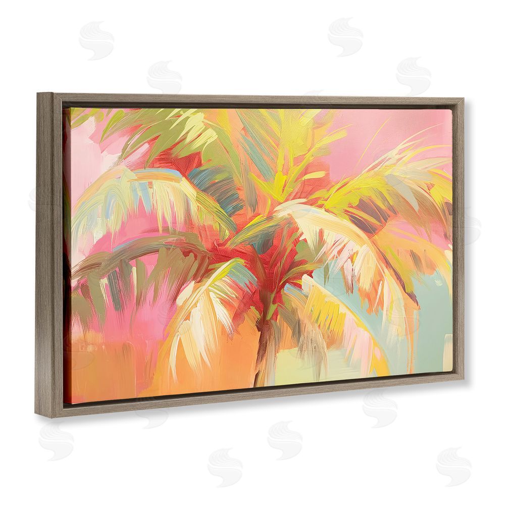 Jacky Ngan Warm Palm Leaf Impressions Brown Floating Frame Canvas Wall Art Print