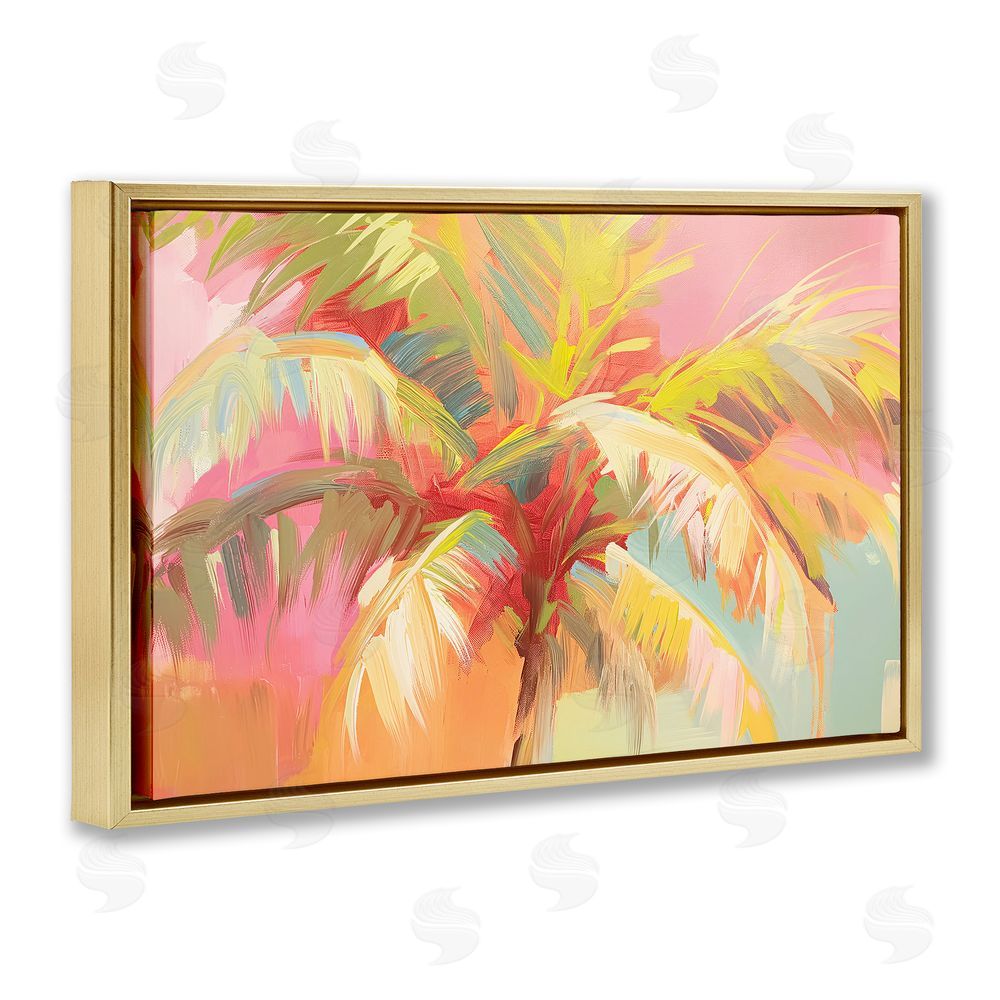 Jacky Ngan Warm Palm Leaf Impressions Gold Floating Frame Canvas Wall Art Print