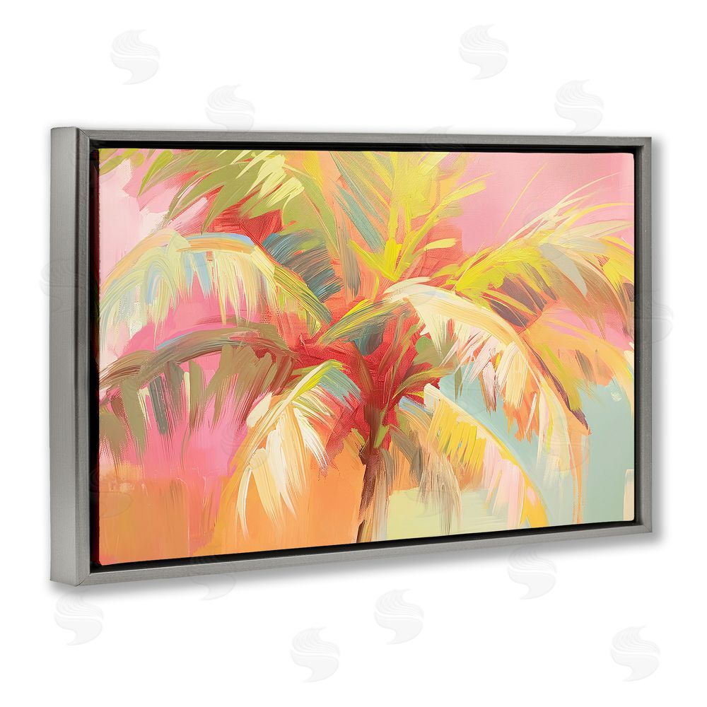 Jacky Ngan Warm Palm Leaf Impressions Gray Floating Frame Canvas Wall Art Print