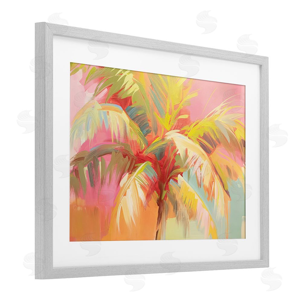 Jacky Ngan Warm Palm Leaf Impressions Gray Framed Print Under Glass Wall Art