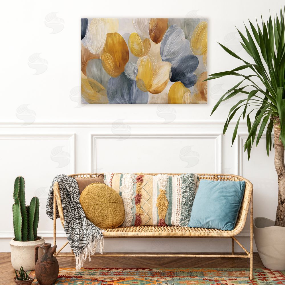 Jacky Ngan Warm Oblong Layered Shapes Stretched Canvas Wall Art in Room