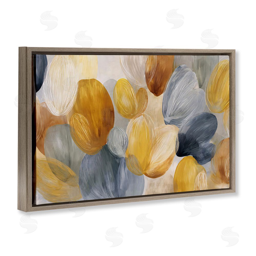 Jacky Ngan Warm Oblong Layered Shapes Brown Floating Frame Canvas Wall Art Print