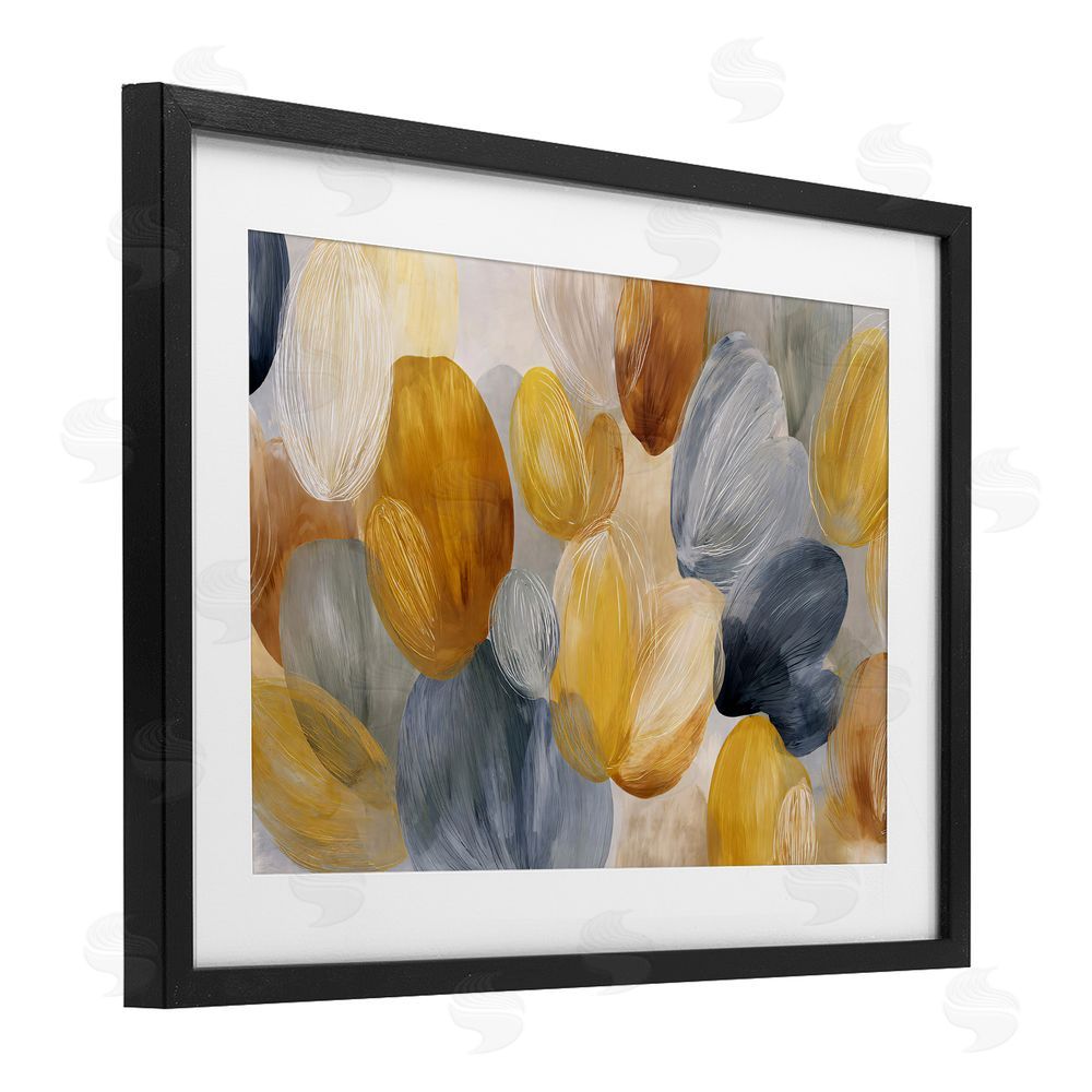Jacky Ngan Warm Oblong Layered Shapes Black Framed Print Under Glass Wall Art