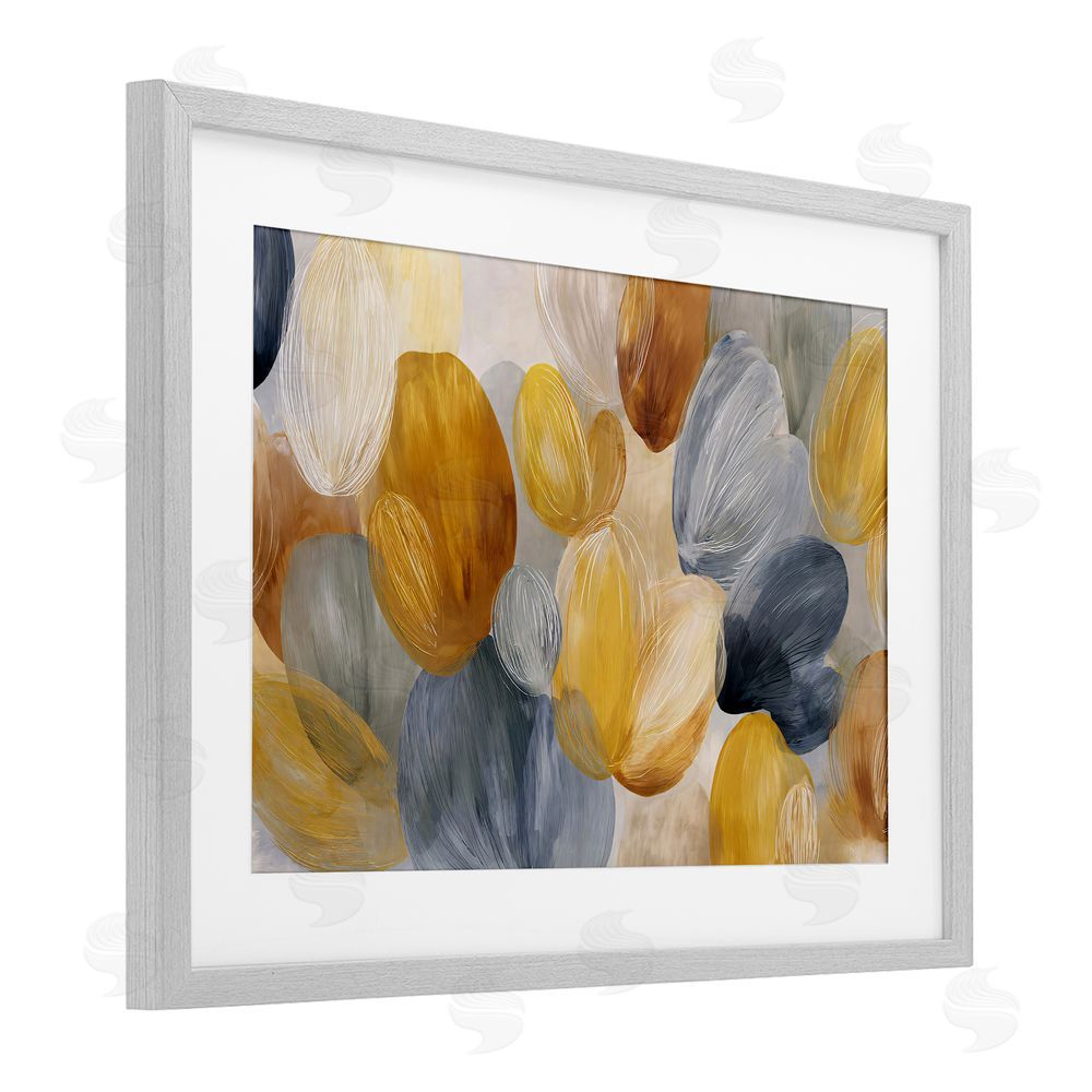 Jacky Ngan Warm Oblong Layered Shapes Gray Framed Print Under Glass Wall Art