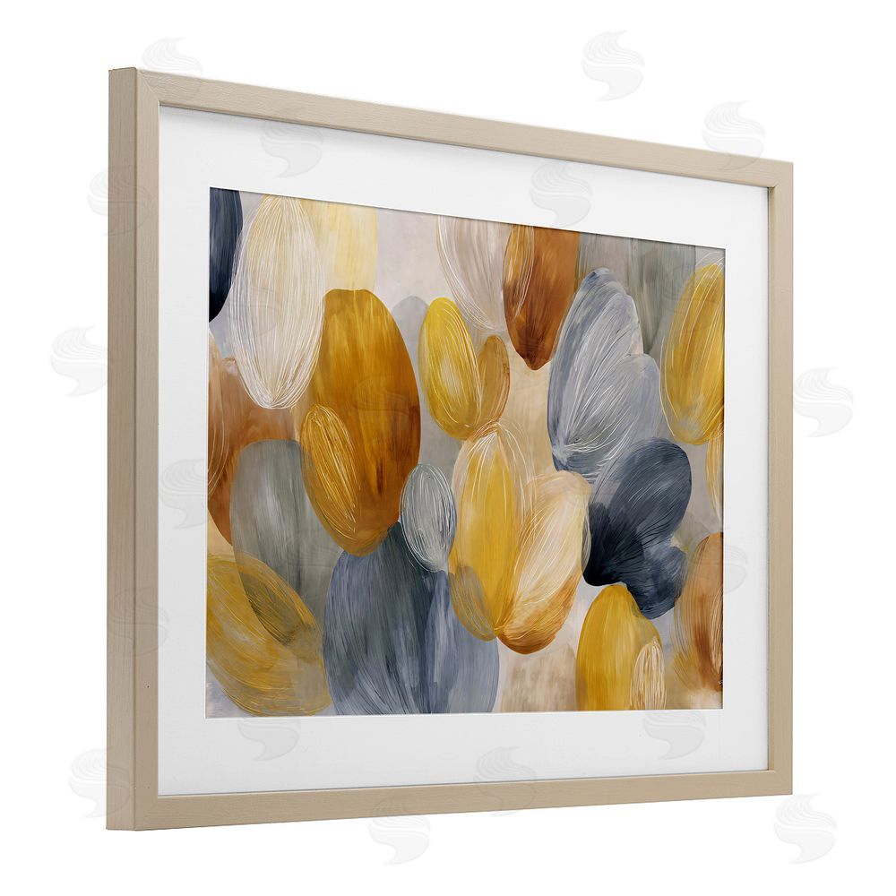 Jacky Ngan Warm Oblong Layered Shapes Brown Framed Print Under Glass Wall Art
