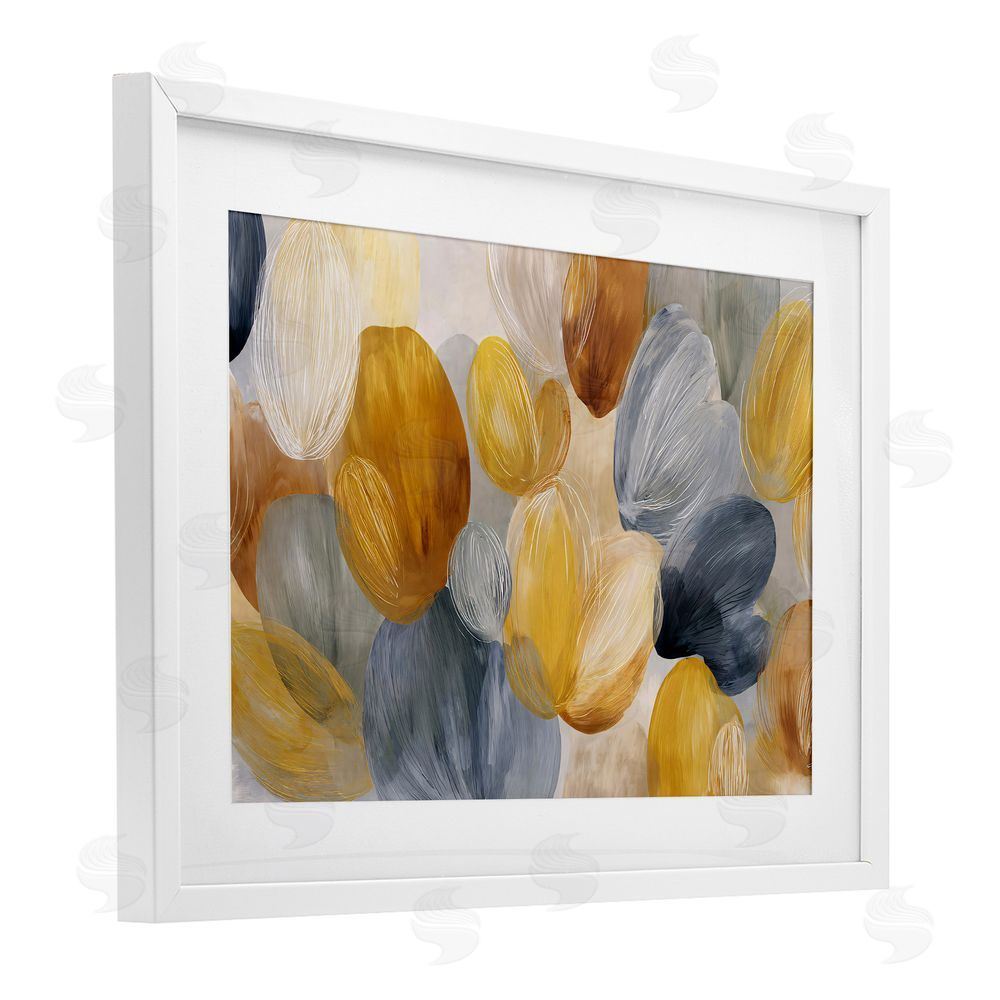 Jacky Ngan Warm Oblong Layered Shapes White Framed Print Under Glass Wall Art