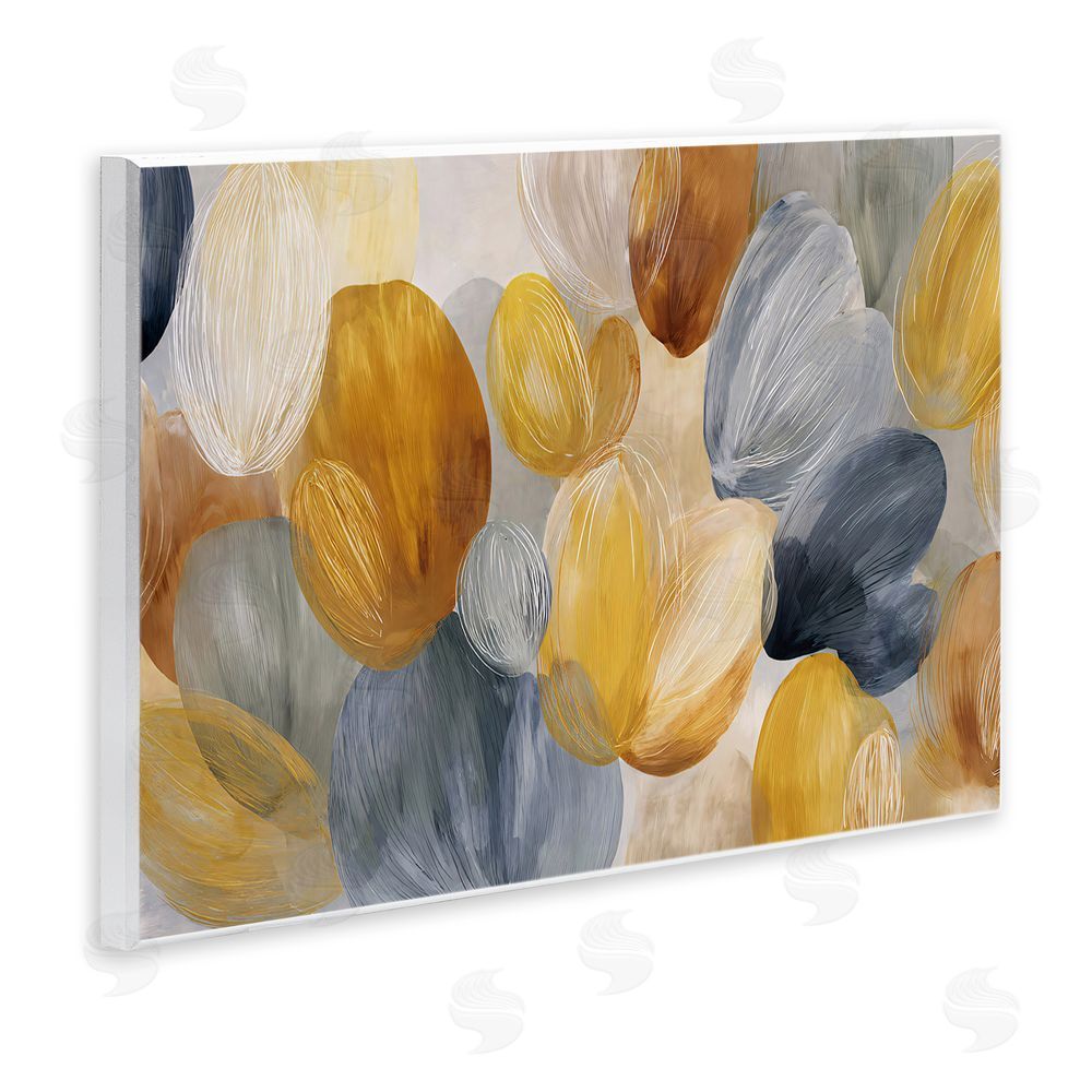 Jacky Ngan Warm Oblong Layered Shapes Wooden Wall Plaque Art Print