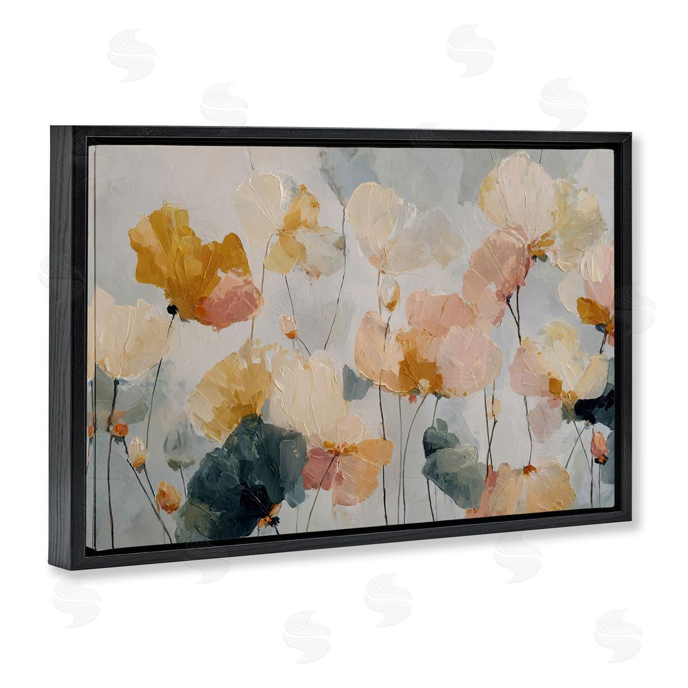 Jacky Ngan Abstract Brushed Petals Black Floating Frame Canvas Wall Art Print
