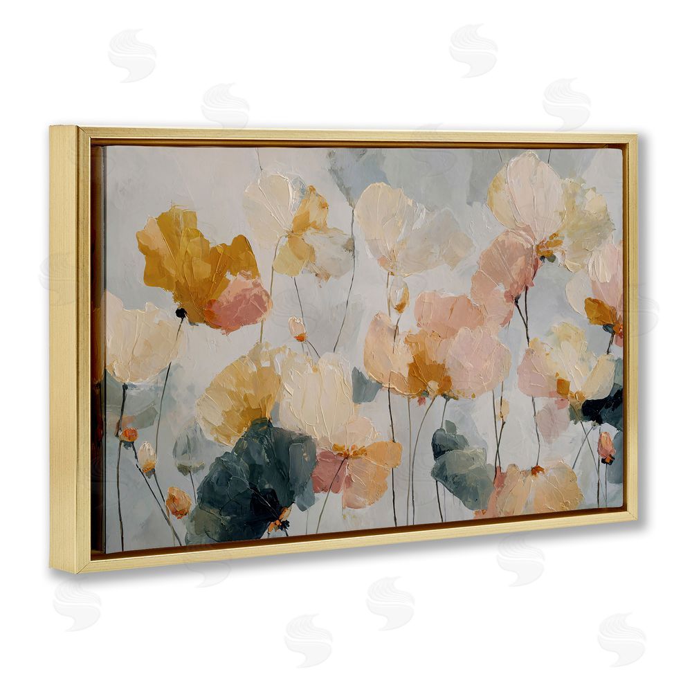 Jacky Ngan Abstract Brushed Petals Gold Floating Frame Canvas Wall Art Print