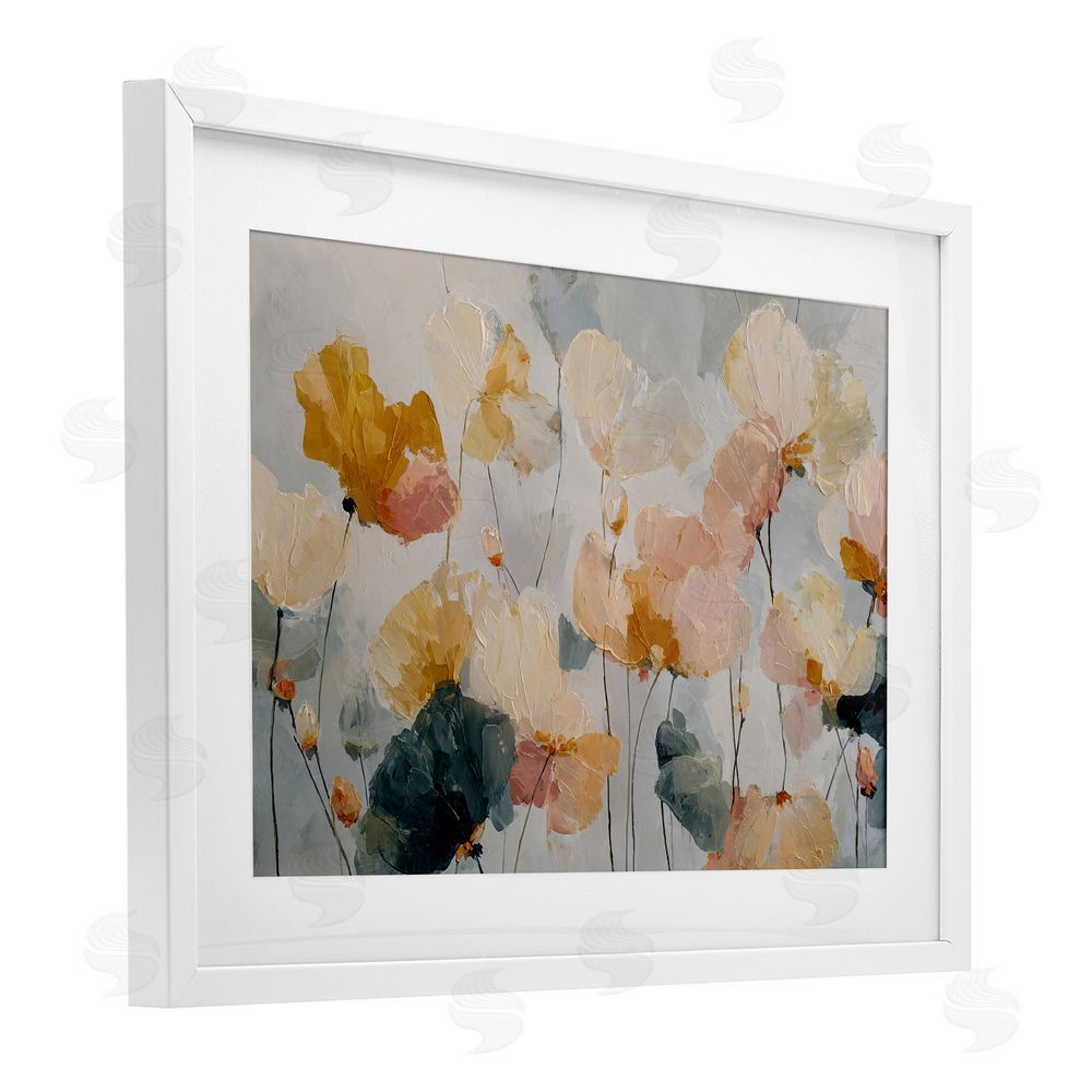 Jacky Ngan Abstract Brushed Petals White Framed Print Under Glass Wall Art
