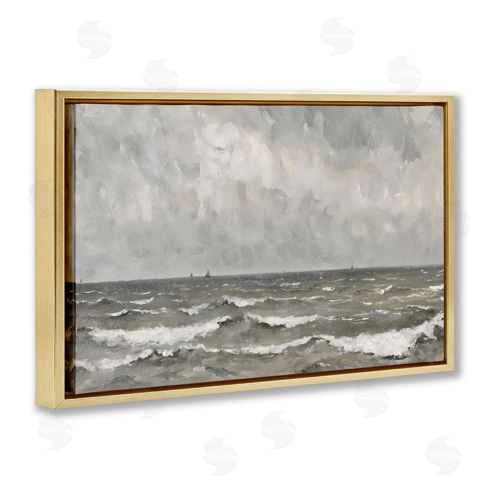 Jacky Ngan Stormy Ripples at Sea Gold Floating Frame Canvas Wall Art Print