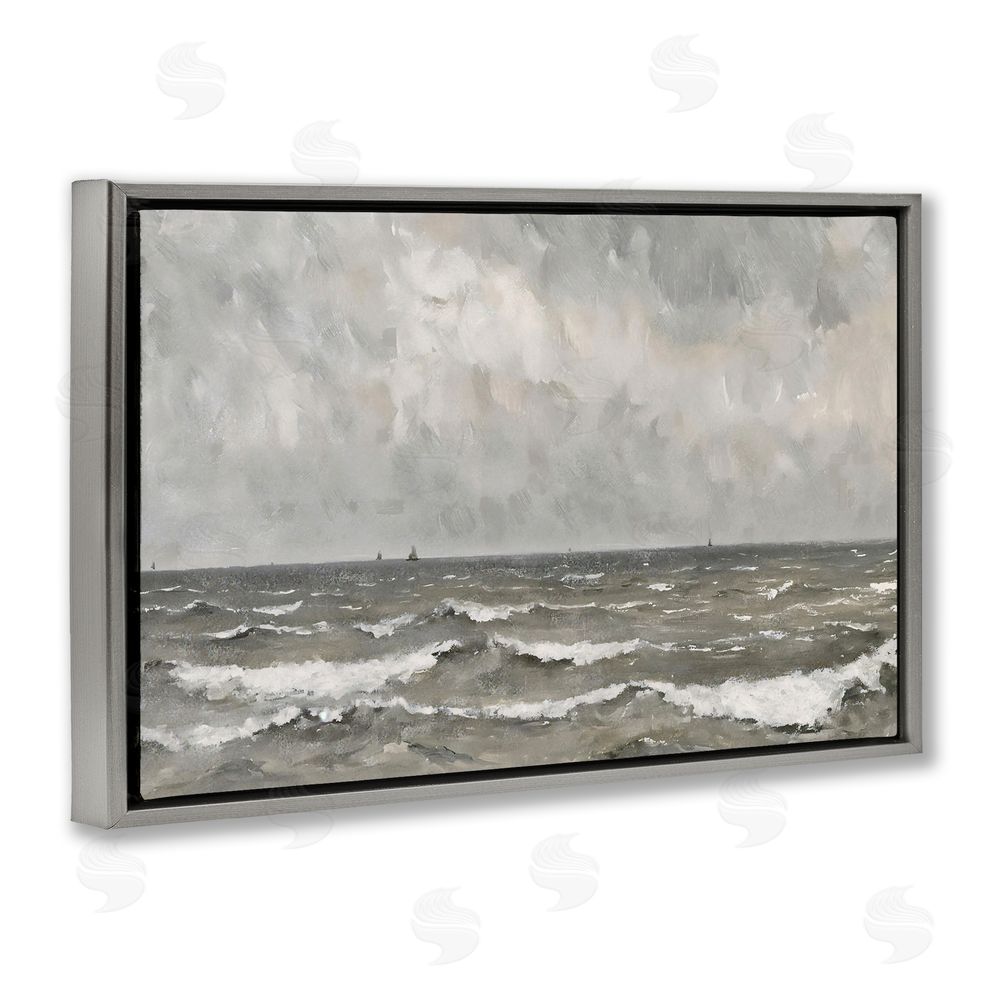 Jacky Ngan Stormy Ripples at Sea Gray Floating Frame Canvas Wall Art Print