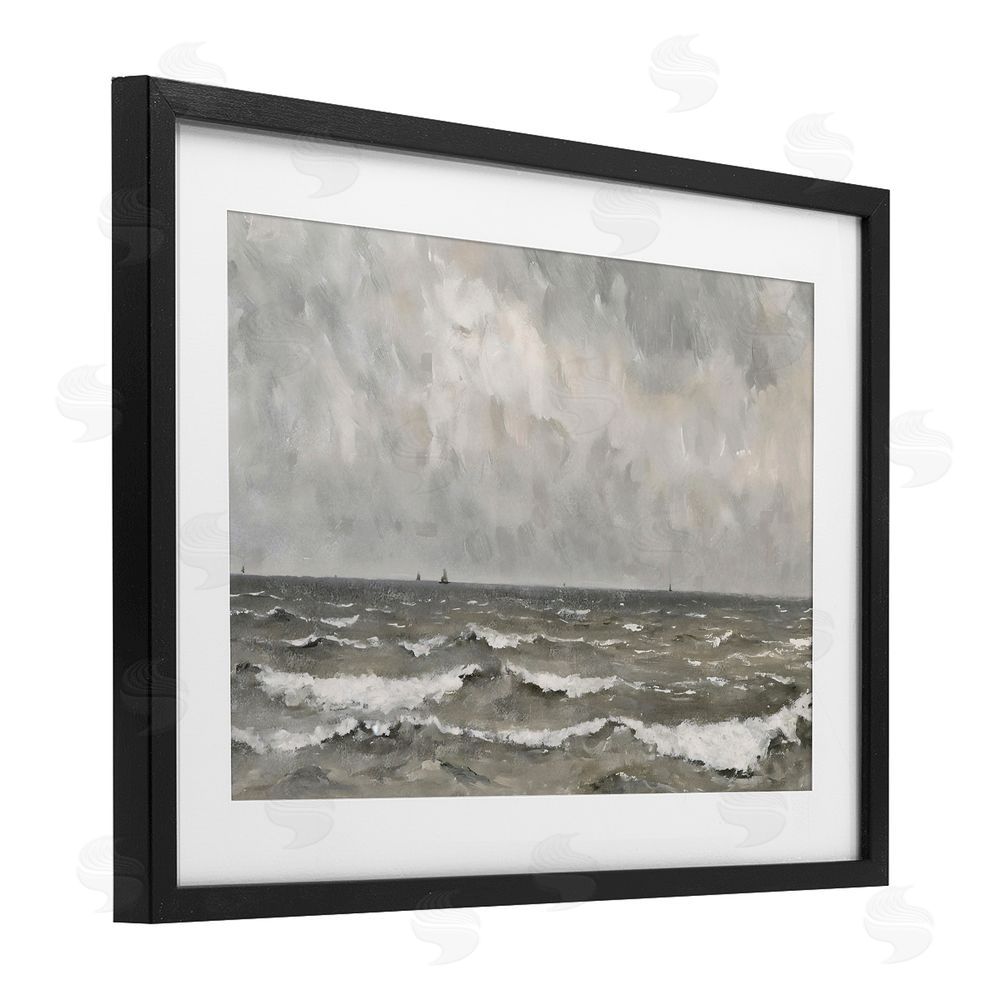 Jacky Ngan Stormy Ripples at Sea Black Framed Print Under Glass Wall Art